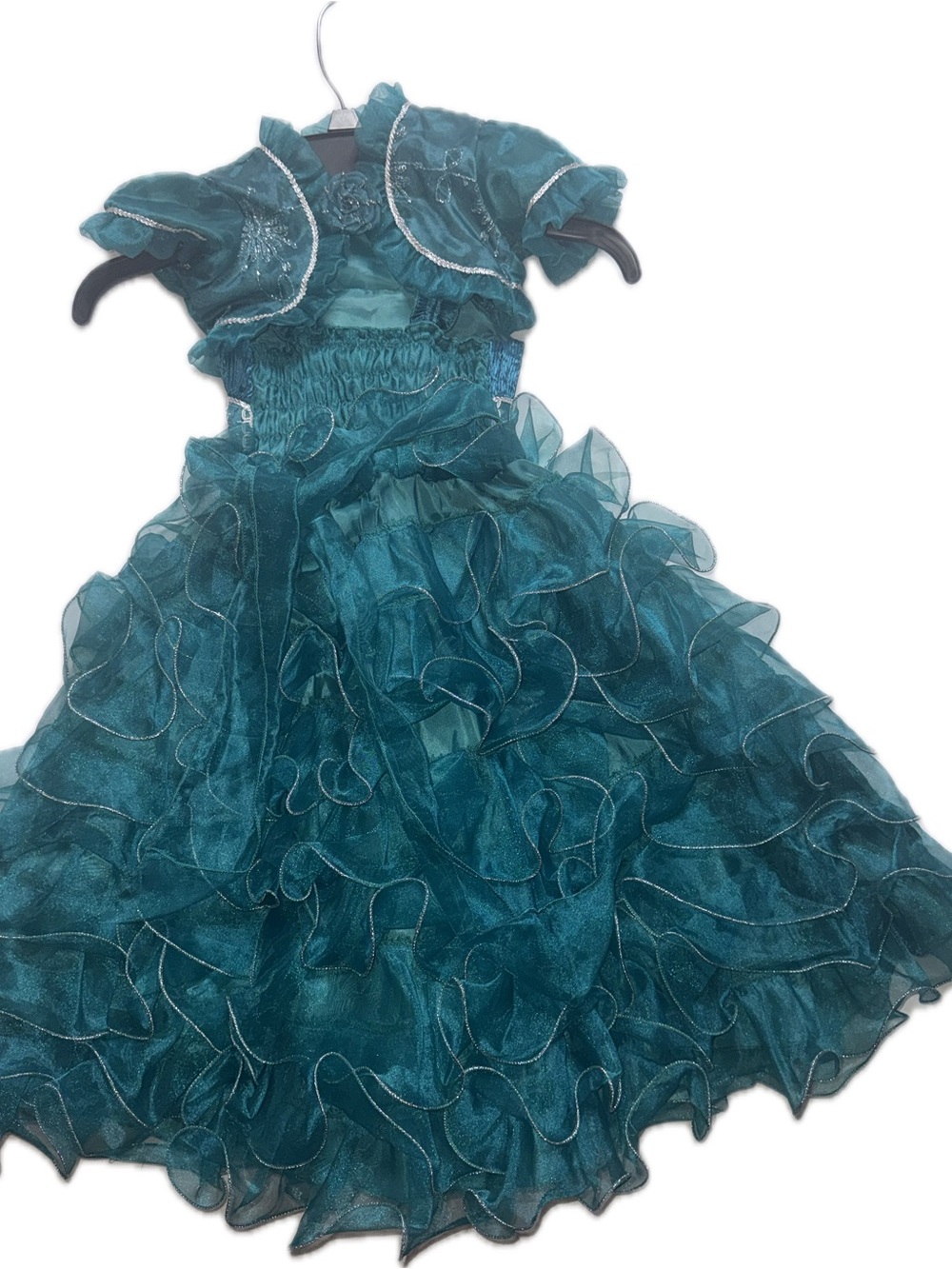 Girls Teal Organza Ruffle Party Dress Size 24 Months 2T 3T